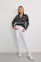 Women's Polo Neck White Striped Knitwear Sweater - 2