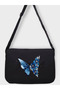 Butterfly Patterned Black Canvas Tote Bag - Laptop and School Bag - 2