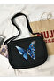 Butterfly Patterned Black Canvas Tote Bag - Laptop and School Bag