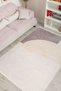 Striped Patterned Cream Mink Chenille Machine Washable Fringed Non-Slip Base Living Room Carpet 8354