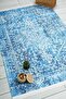 Classic Patterned Blue Chenille Machine Washable Fringed Non-Slip Base Carpet 7412 - 2