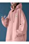 Women's Pink Figure Plush Printed 3 Thread Hooded Hoodie Sweatshirt - 2