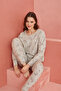 Gray Rabbit Patterned Long Sleeve Knitted Pajama Set