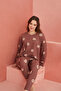 Brown Bear Print Long Sleeve Knitted Pajamas Set