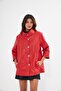 Women's Genuine Leather jacket Red Color Bat Sleeve Front Snap Fastener - 5