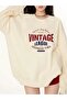 Women's Beige Vintage Printed Crew Neck Sweatshirt - 2