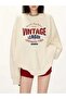 Women's Beige Vintage Printed Crew Neck Sweatshirt