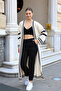 U-shaped Shawl Collar Long Sleeved Striped Detail Cable Knit Oversize Ankle Length Stylish Winter Knit Cardigan - 4