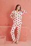 Ecru Heart Patterned Long-Sleeve Knitted Button-Front Pajama Set - 2