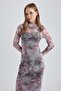 Coool Bodycon Half Turtleneck Long Sleeve Print Tulle Maxi Dress B2504Ax23Au - 5