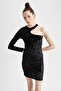 Bodycon One Shoulder Velour Long Sleeve Mini Dress Z8563Az22Wn - 6