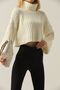 Women's Ecru Turtleneck Crop Knitwear Sweater - 3