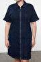 Dark Blue Front Zipper Medium Stretch Denim Plus Size Dress Tbbss24Ah00206 - 3