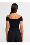 20828 Off-shoulder Drawstring Bodysuit-Black - 2