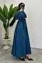 Petrol Blue Shoulder Lace Dress - 2