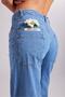 Tie-Waist Mid-Low Waist Soft Textured Loose Jean Pants Blue - 4