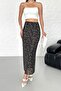 Midi Length Black Floral Patterned Tulle Skirt - 6