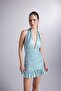 Shiny Fabric Gathered Mini Starry Dress Blue - 2