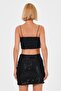 Sequin and Flexible Fabric Lined Crop Bustier with String Straps - Black - 6