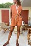Women's Tile Double-Breasted Collar Garnished Waist Tie Pocketed Shorts Jumpsuit Bst3656 - 2