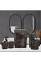 Bathroom Set 5-Piece Trash Can WC Toilet Brush Mug Soap Dish Brush Holder 5-Piece Black Marble Patterned - 3