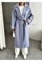 Blue Sleeve Belt Detailed Long Coat with Herringbone Belt-54471 - 3