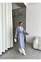 Blue Sleeve Belt Detailed Long Coat with Herringbone Belt-54471 - 7