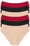 100% Cotton, High Waist, Ribbed, 6-Piece Women's Panties Set: 2 Burgundy, 2 Black, 2 Nude