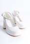 Women's White Patent Leather Platform Heeled Stone Wedding Dress Shoes (Mold Half Number Larger.) - 5