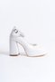 Women's White Patent Leather Platform Heeled Stone Wedding Dress Shoes (Mold Half Number Larger.) - 7