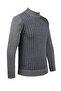 Men's Half Turtleneck Knitwear Gray Sweater Patterned Steel Knit Classic Fit - 5002B - 2