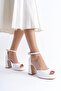 High-heeled platform evening shoes in white leather. - 3