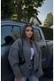 jujü oversize marl detail pocket snap closure stamp wool look women's loose cut coat jacket - 3