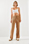 Women's Camel Elastic Waist Ribbed Palazzo Trousers 20223118 - 3