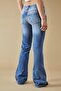 Classic Denim Color Blue Low Waist Flare Jeans - 3