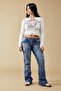 Classic Denim Color Blue Low Waist Flare Jeans - 6