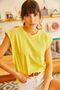 100% Cotton Women's Yellow Padded Look Underarm Split Batwing Crew Neck T-Shirt - 3