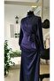 Navy Blue Satin Fabric, Lace-Up Hijab Evening Dress - 2