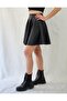 Women's Black Leather Mini Bell Skirt - 4