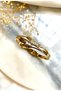 Steel Gold Zircon Stone Leaf Detail Handcuff Bracelet - 3