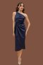 Belted Satin Women's Evening Dress with Knot Detail on the Shoulder 003 - 3