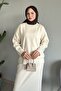 Ecru Knitwear Set - Basic Model with Piping Detail - 4