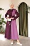 Garnished Belted Hijab Dress BRC1123 DAMSON LILA - 4