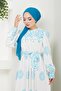 Blue Patterned Linen Evening Dress - Long Hijab Dress 15143 - 5