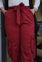 Women's Waist Belted Cargo Pocket Trousers BRC1403 Claret Red - 4