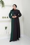 Emerald Crepe Evening Dress - Long Hijab Dress with Sequin Detail and Belt 2674 - 3