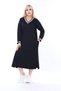 Women's Plus Size V-Neck Long Sleeve Midi Length Slit Dress with 2 Pockets, Collar and Sleeve Stripe Details, Black Dress - 3
