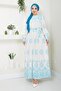 Blue Patterned Linen Evening Dress - Long Hijab Dress 15143 - 3