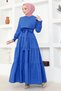 Cobalt Blue Colorful Women's Evening Dress - Bolero Detailed, Terikoton 2610 - 3