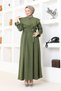 Cape Collar Detailed Belted Hijab Dress Brc1125 Khaki - 7